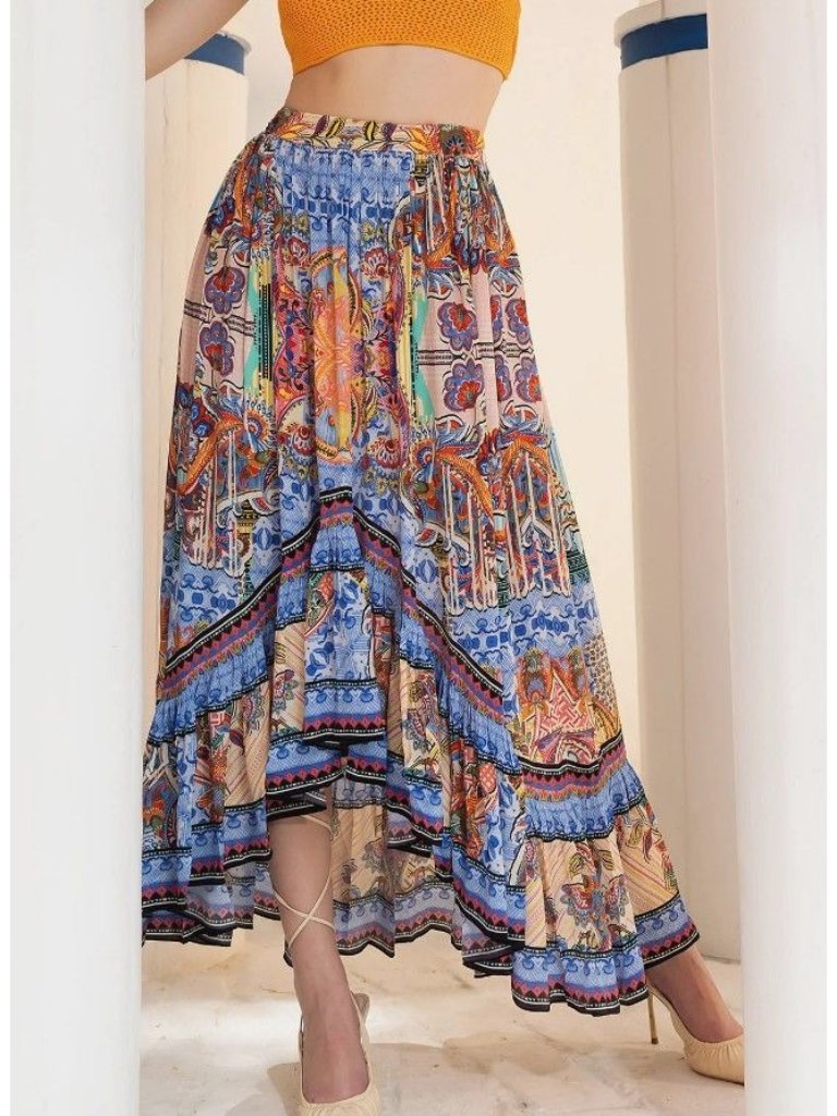 Anthropologie Bhanuni By Jyoti Allaire High-Low Maxi Skirt Colorful Size 4 Boho